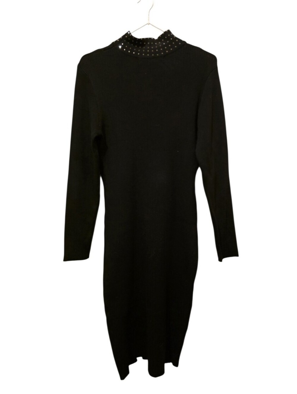 Almost Famous black ribbed long sleeve sweater dress with studded mock neck